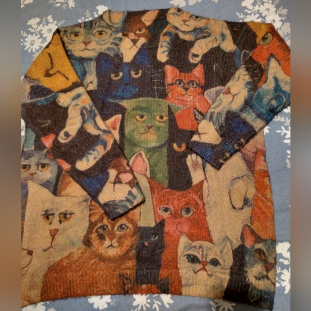 Wool cotton blend cat sweater